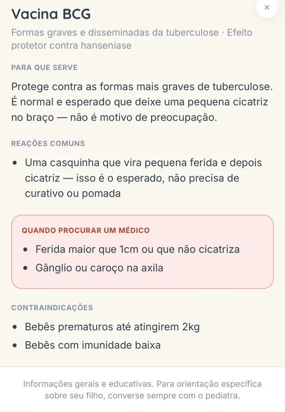 Ficha da vacina BCG no app: para que serve, reações comuns, quando procurar um médico e contraindicações